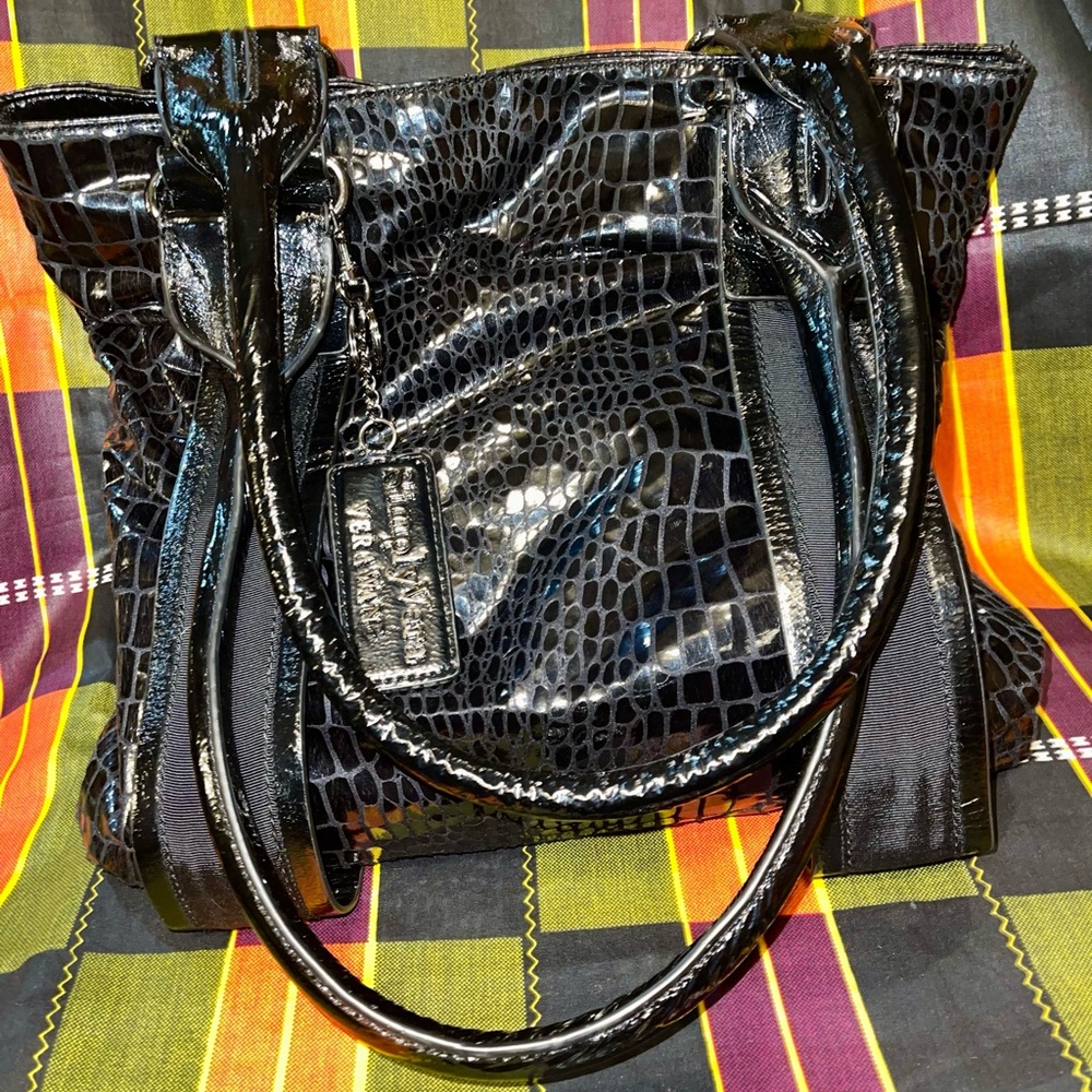 Vera Wang Faux Croc Black Tote Bag
